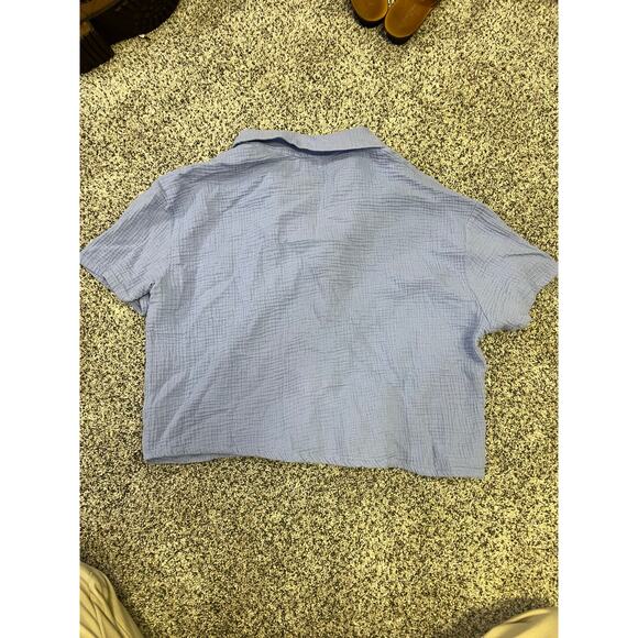 Jason Wu Waffle Knit Lounge Shirt, Button-Up Women’s Large,‎ Light Blue Cropped - Picture 8 of 9